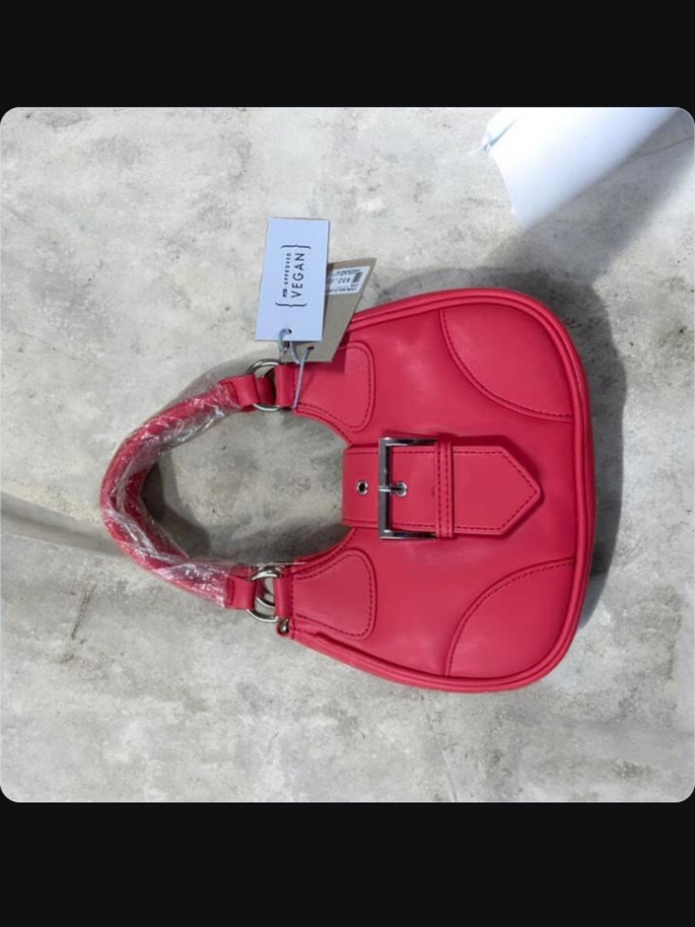 Vegan Red Buckle Accent Women's Handbag